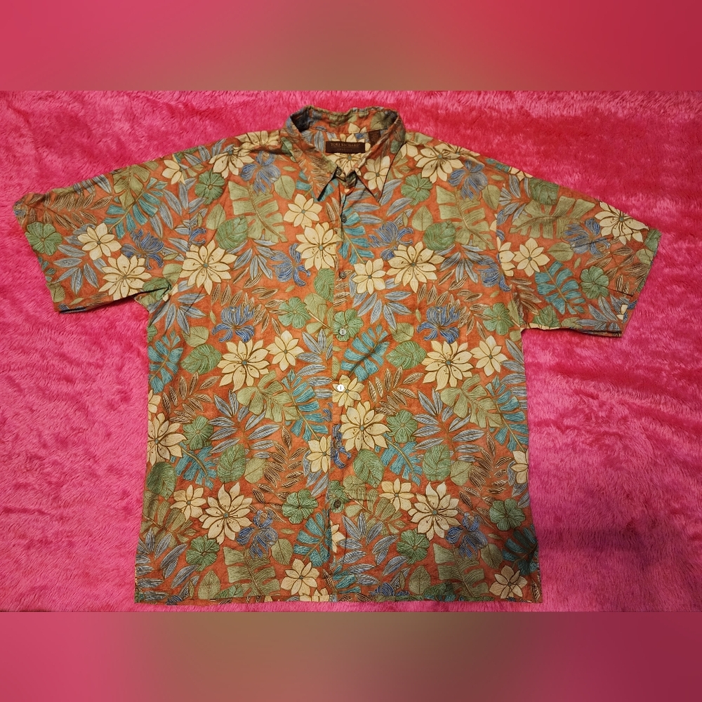 Tori Richard Men's Orange Floral Short-Sleeve Button-Up Shirt